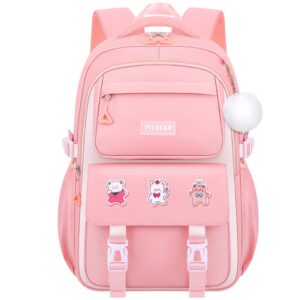 Kids Lightweight School Backpack – Oxford Book Bag for Children, Large Capacity with Spine Protection (Pink)